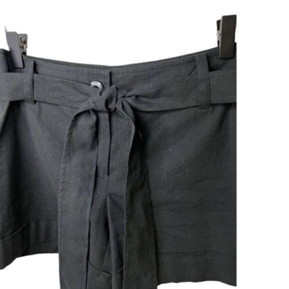 Trina Turk Linen Cotton Blend Cuffed Linen Shorts w/Belt  2 Black - Picture 5 of 15